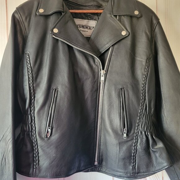 Unik Premium Women’s XXL Black Leather Braded Motorcycle Biker Jacket, NWOT - Picture 2 of 9